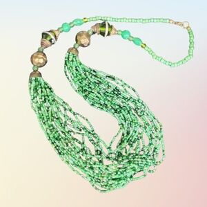Green seed beads boho necklace
